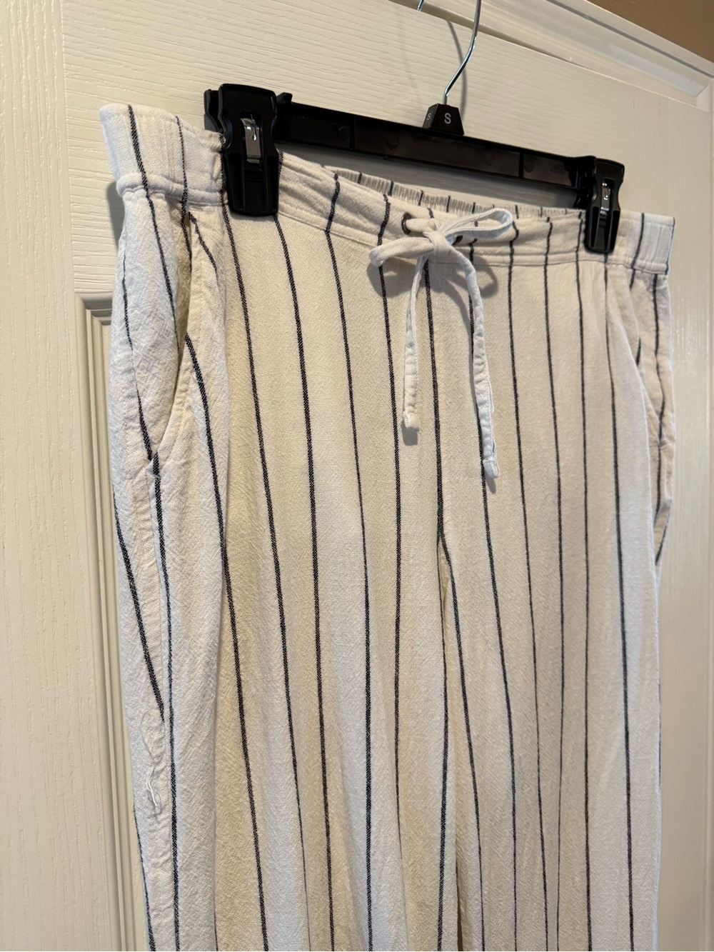 Vince Camuto Striped Linen Pants White with Black Stripes Lounge with Drawstring